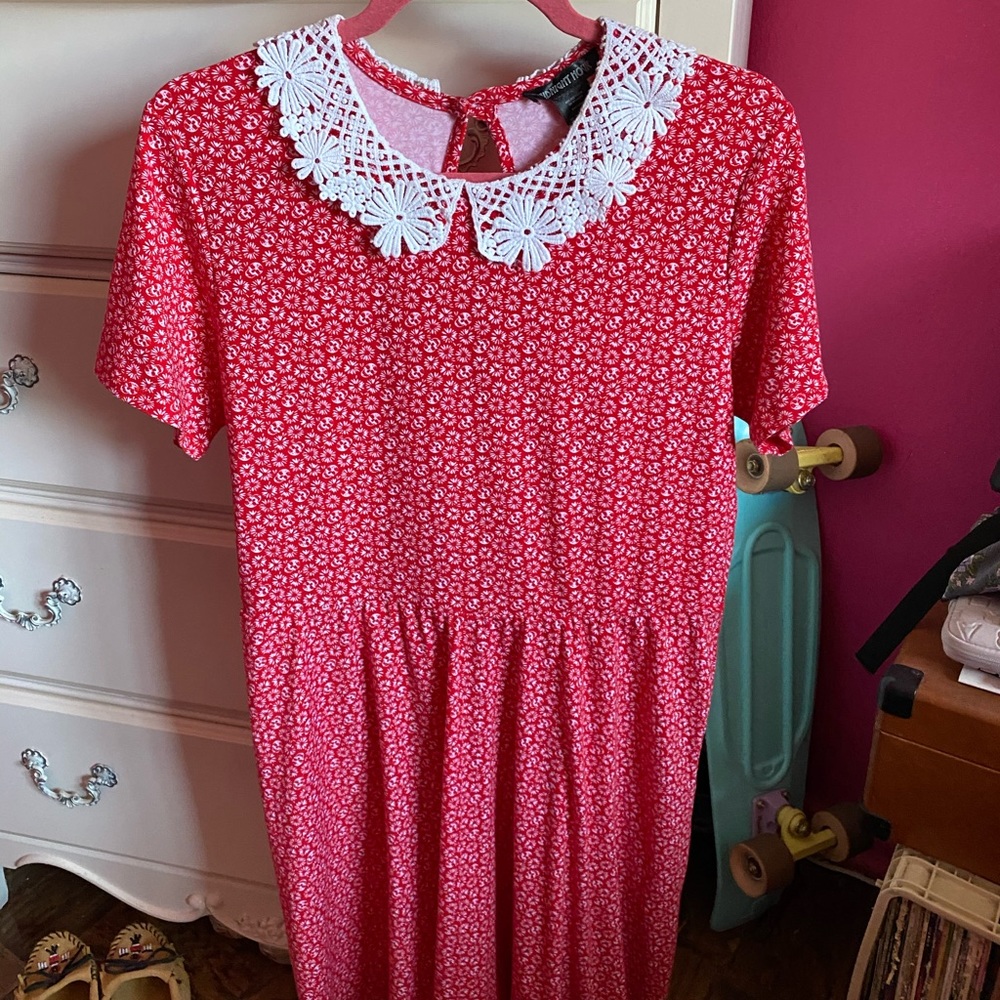 Red Floral Dress Peter Pan Collar Sz. XL Hottopic